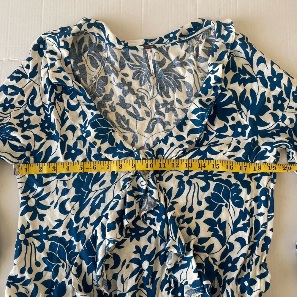 Free People Rebecca Blue and White Ruffled Floral Long Sleeve Dress Size M - Picture 8 of 14